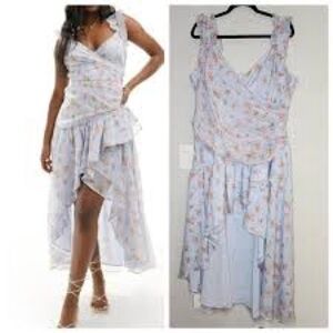 New Abercrombie & Fitch Light Blue Floral Asymmetrical Hi-Low Ruffle Dress NWT L